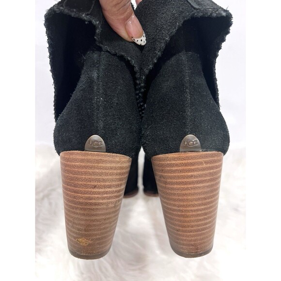 UGG Size 10 Thames Black Suede High Heel Cuffable Ankle Boots Women - Picture 9 of 11